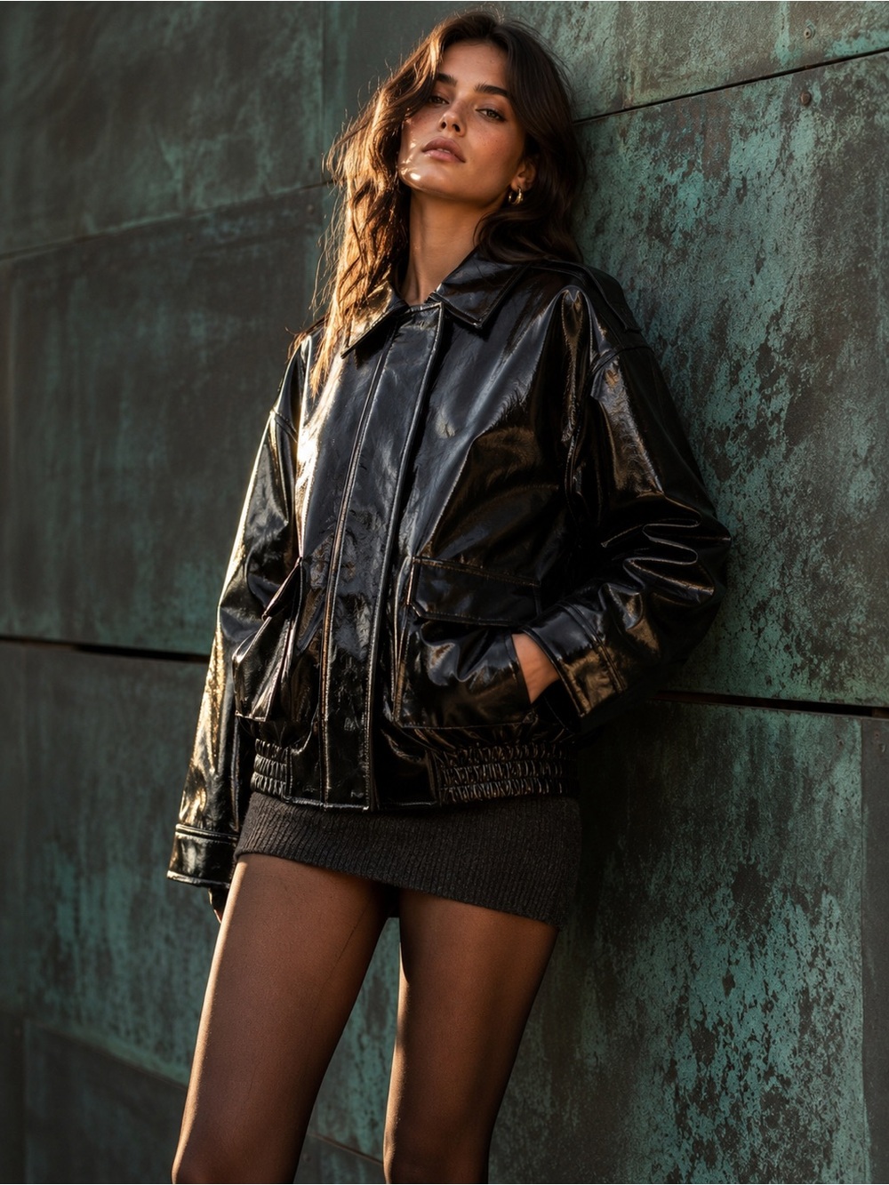 JIJI Paris NWT Studio Patent Black Bomber Selene Jacket, Size S